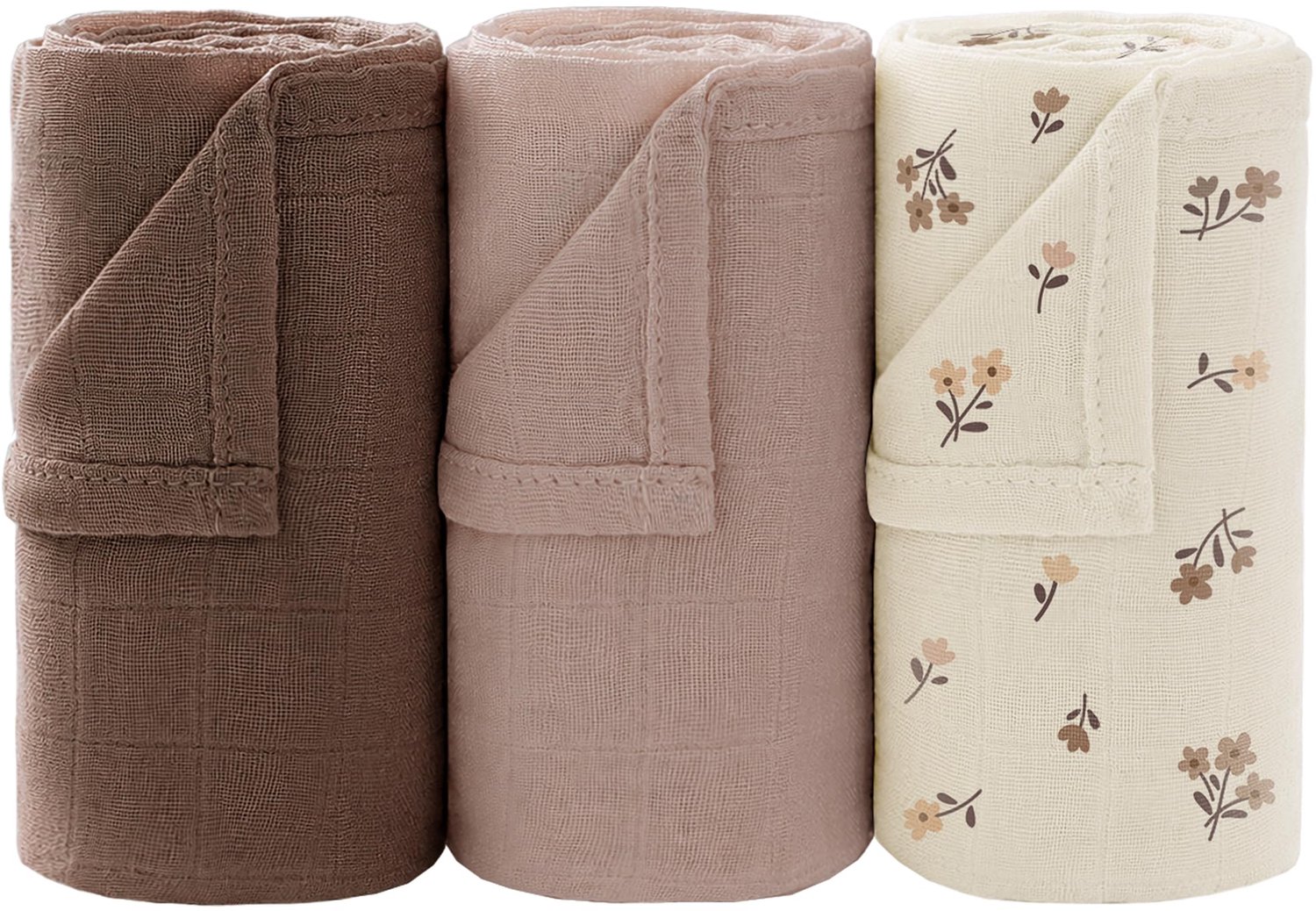 Baby Muslin Dekenset - Zacht en Ademend - Bruin - 3 Stuks