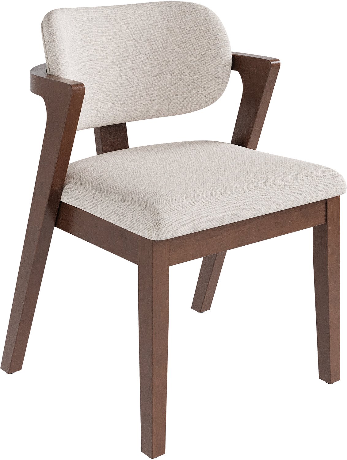 REDOM Eetkamerstoelen set van 6 - Houten frame, linnen bekleding en armleuningen - Walnootkleurig/haverbeige Walnootkleurig hout met lichtbeige bekleding