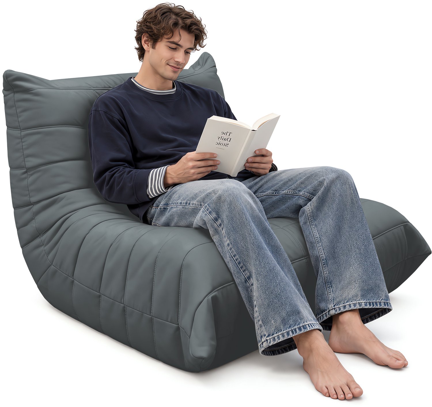 MEUNIQ Grijze zitzakstoel met rugleuning, 100 x 90 x 70 cm, schuimvulling en flanellen bekleding, loungestoel voor woonkamer, slaapkamer of werkkamer Grijs
