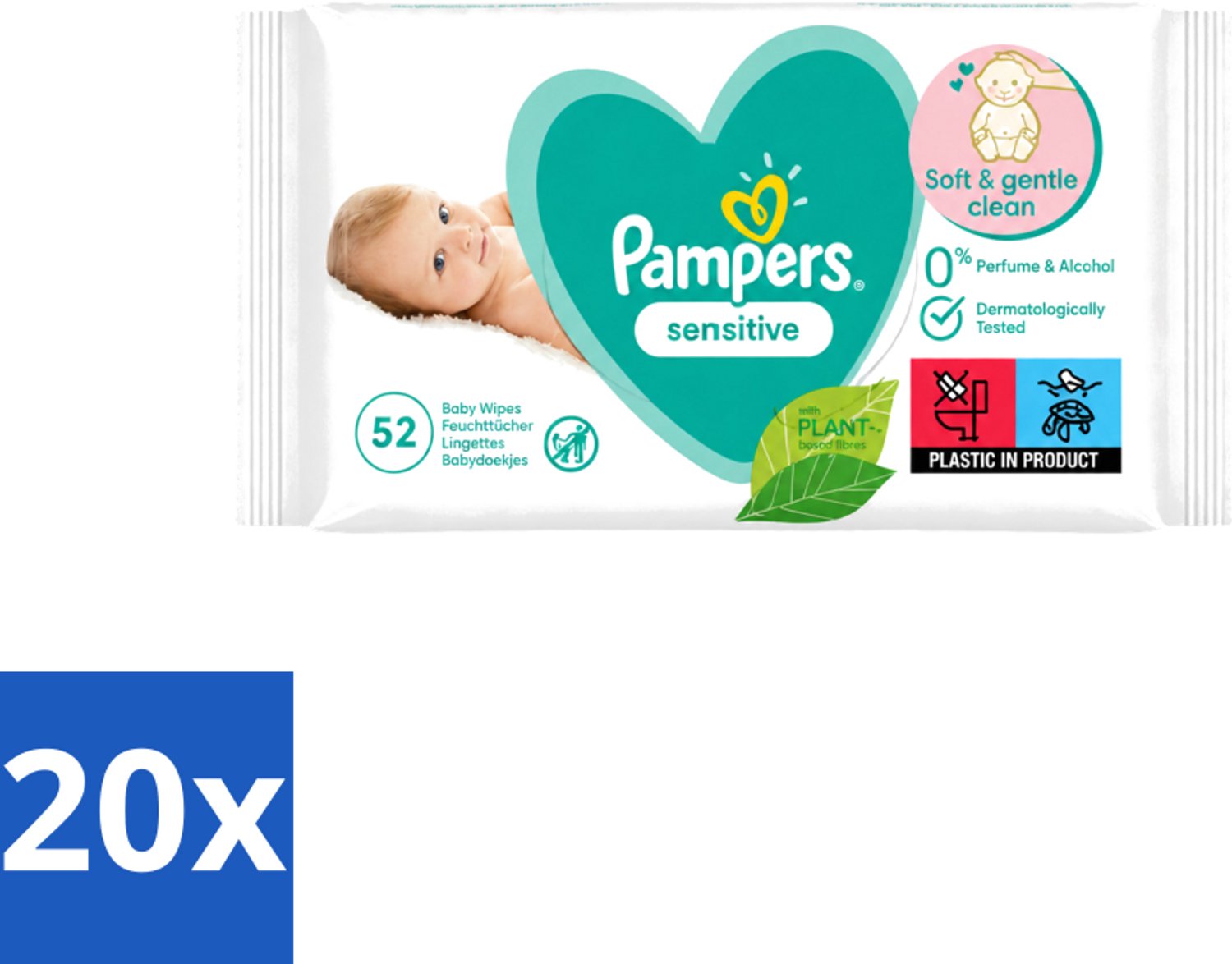 20 x Pampers – Babydoekjes – Sensitive – 52 Doekjes - Voordeelverpakking - 20 stuks
