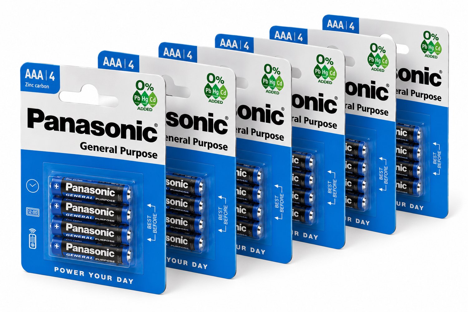 Panasonic AAA Batterijen 1.5V – 24 Stuks – 6 Verpakkingen van 4 – Zinc Carbon R03 – General Purpose – Voor Afstandsbedieningen, Klokken en Andere Apparaten