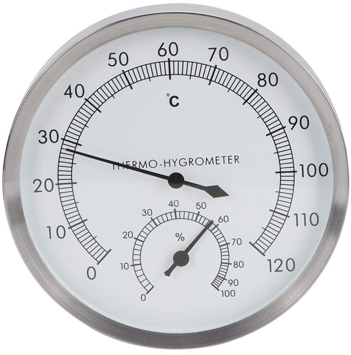 Sauna Thermometer - Hygrometer - Makkelijk te installeren - 14 x 14 cm - Stalen uitvoering - Voor sauna en stoomruimte - Geschikt voor bi...