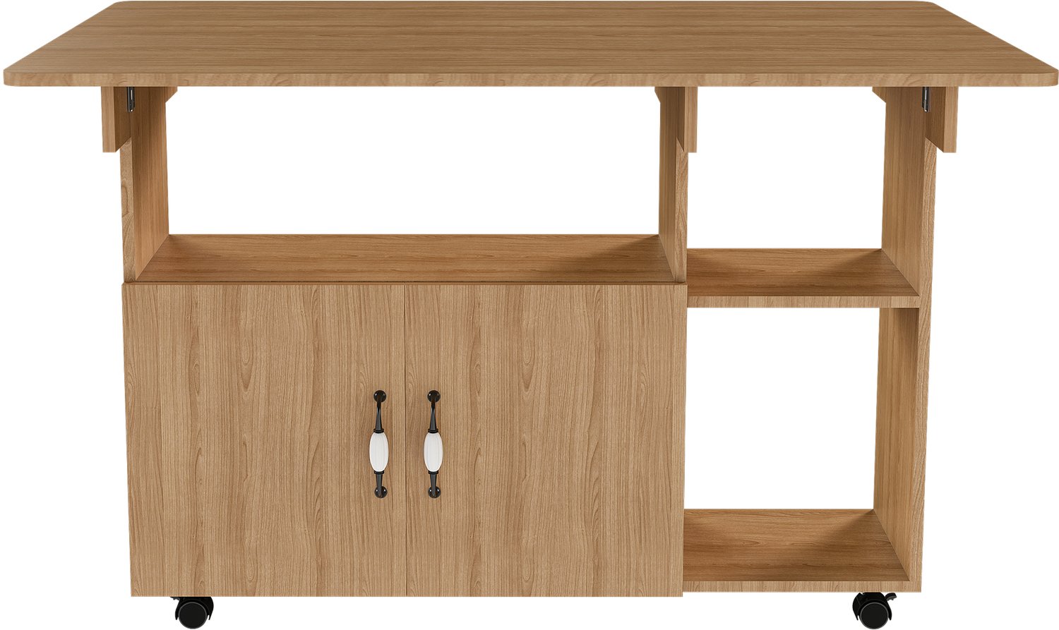 SONNENH Inklapbare eettafel op wielen met opbergkast - MDF - 110 x 70 cm - Lichte eikenlook
