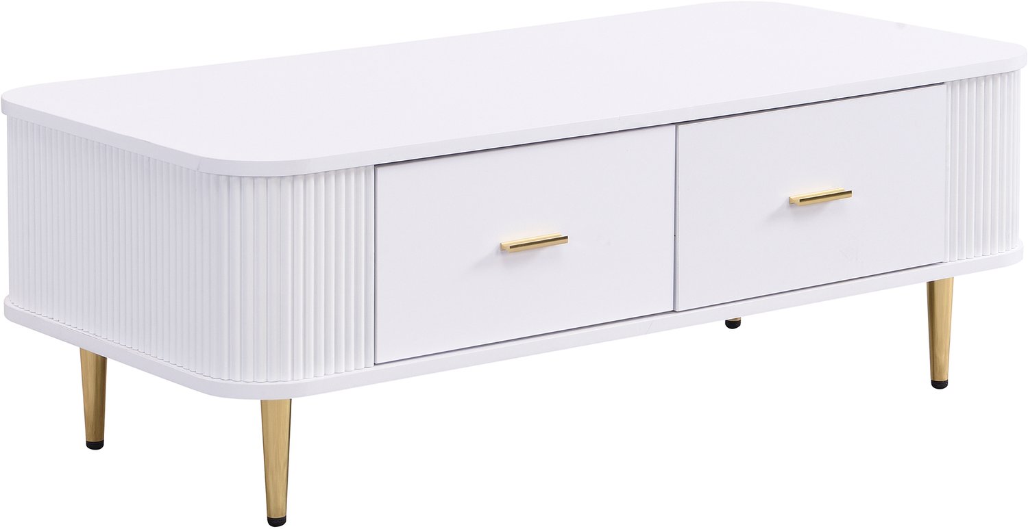 SONNENH Salontafel - Vier laden en afgeronde hoeken - 105 x 51 x 38 cm - Wit/goudkleurig