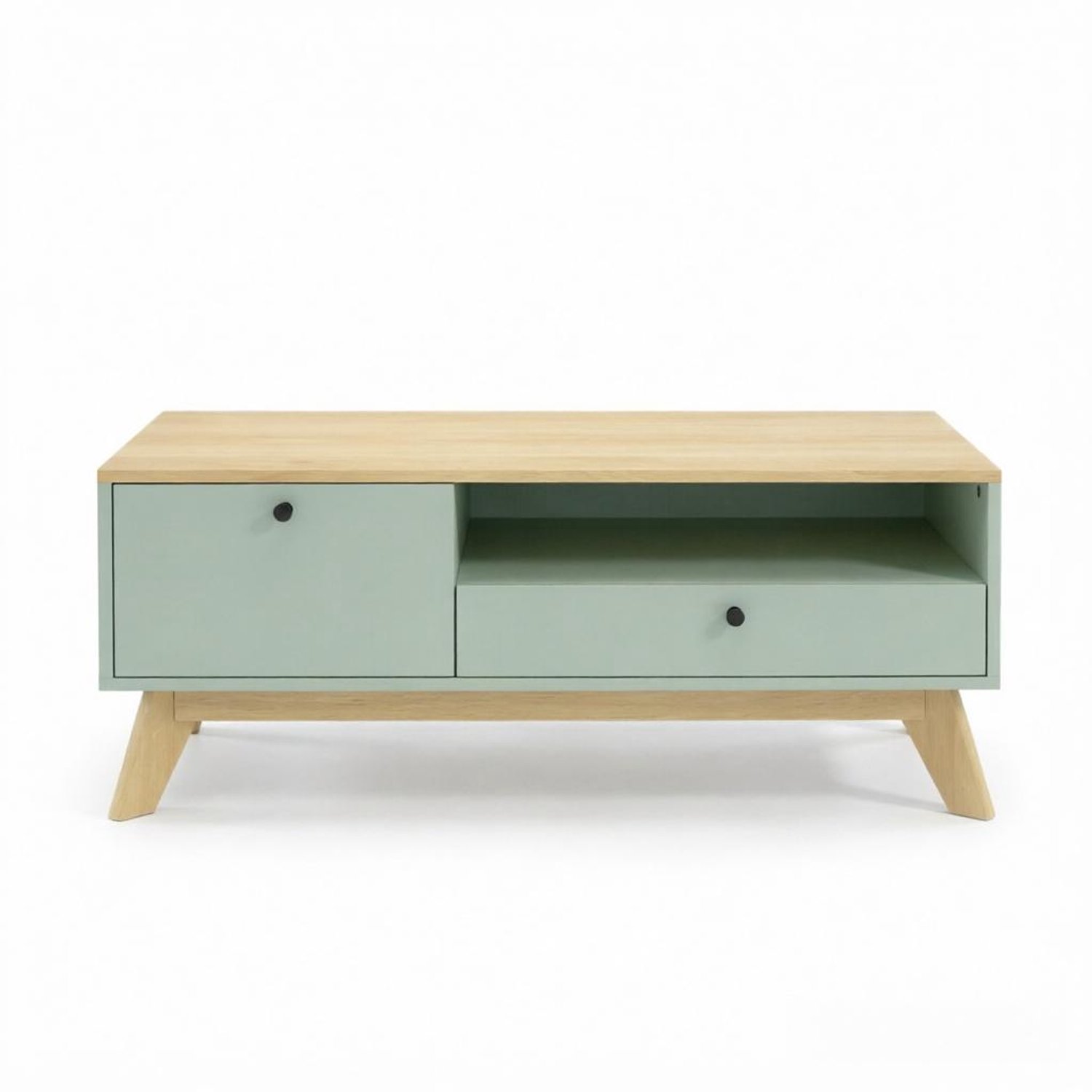 SONNENH Salontafel - Lade, deur en open vak - 100 x 50 x 40 cm - Lichtgroen/eikenlook