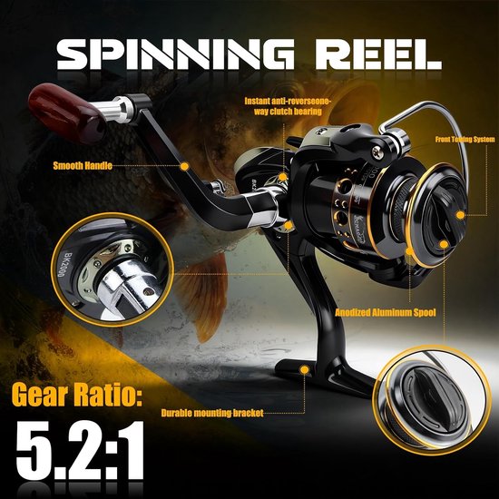 Telescopische Vissengereedschap 1.8m Carbon Fiber Spinning Hengel met Roller Set voor Zoet- en Zoutwater, Inclusief Aas Set, 100m Nylonlijn, Vistangen en Draagtas — afbeelding 3