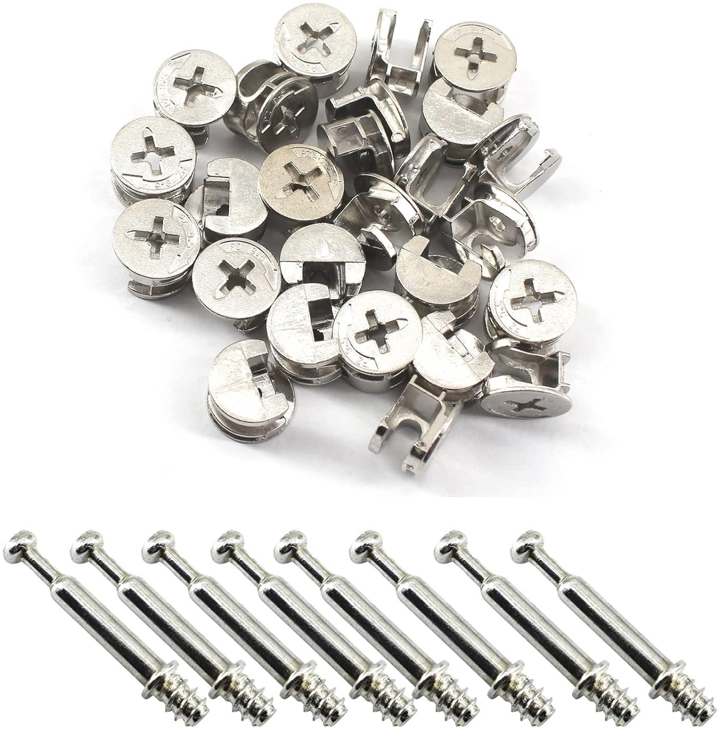 25pcs Furniture Connection Screws, Eccentric Cam Lock with Metal Self Tapping Plugs, Screws for Wardrobe, Chest of - ShopVlot