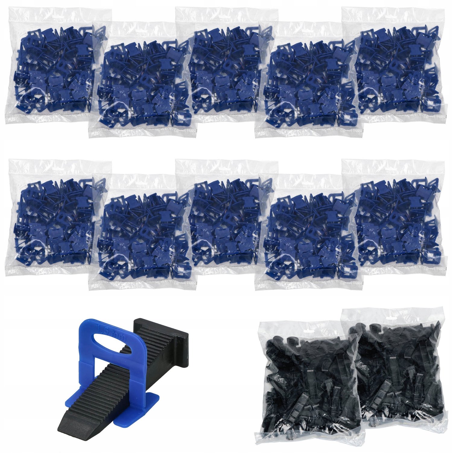 Groot Tegel Levelling Systeem: 1000 Clips & 200 Wiggen (1.5mm)