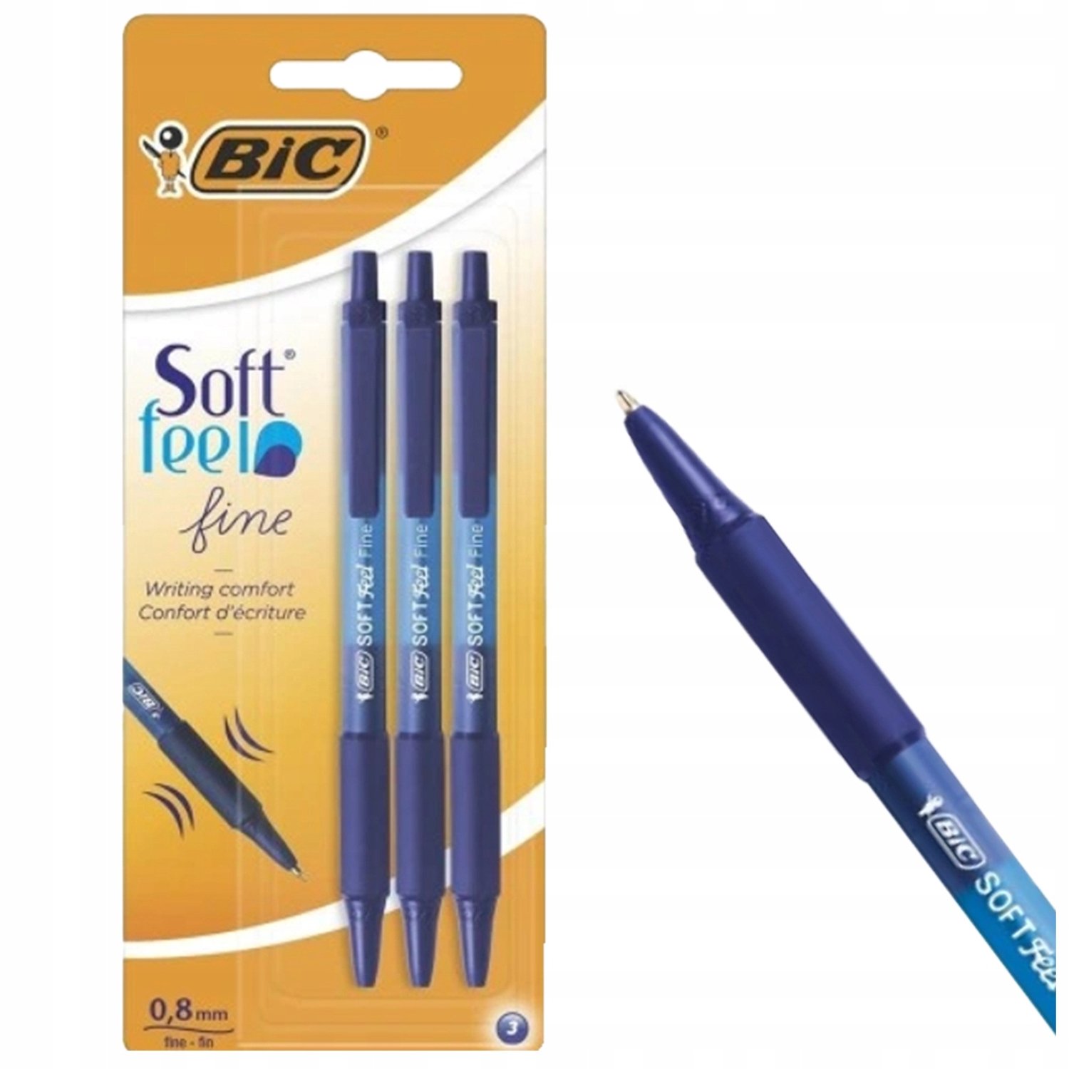 BIC Soft Feel Clic Grip Blauwe balpennen - Set van 3