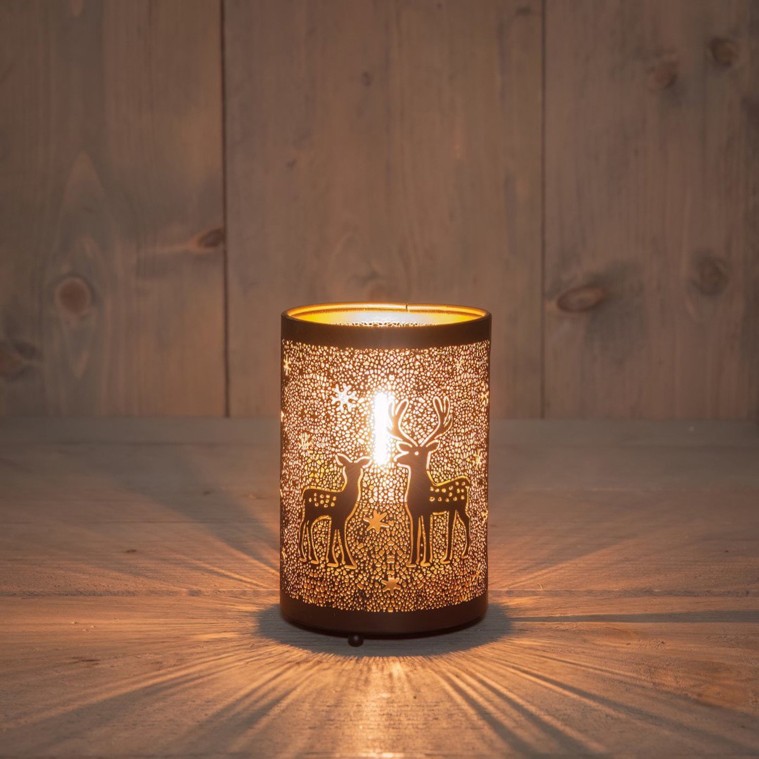 Lantaarn met rendieren zwart/goud dia. 18,5x13 cm Anna's Collection