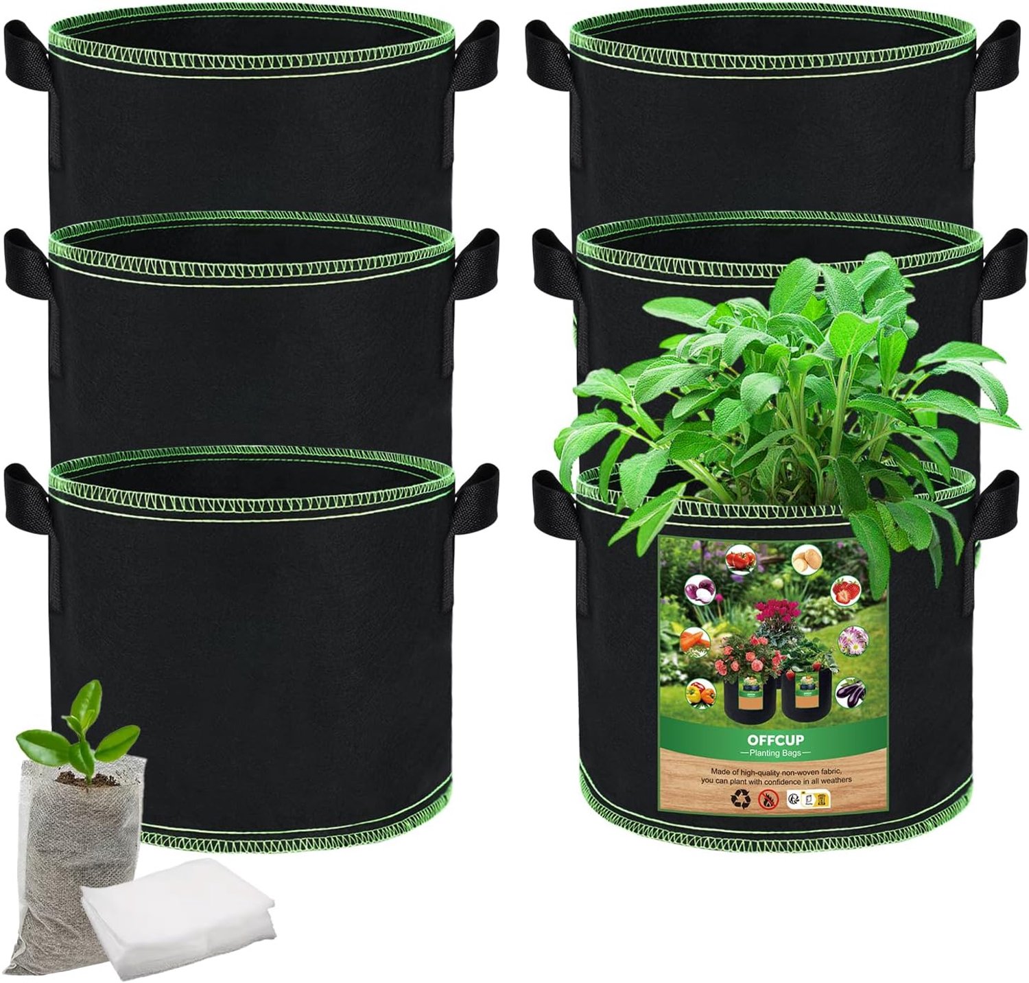 SnelShoppen - 6 Stuks 11L/3 Gallon Plantentassen, Ademend Non-Woven Tuinbouwtassen met Handvatten voor Aardappelen, Tomaten, Groenten, Radijzen, Aardb