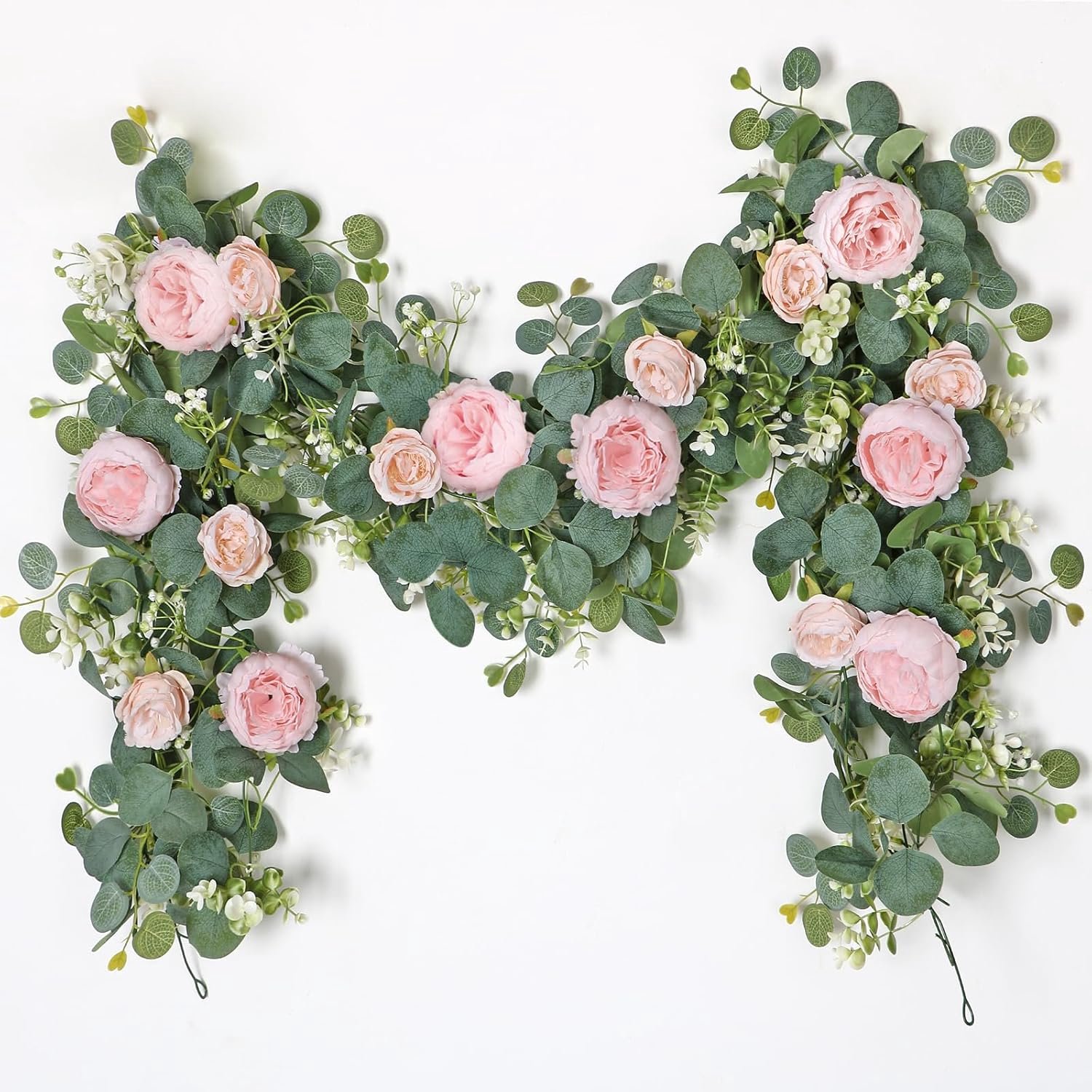 SnelShoppen - Kunstmatige Eucalyptus Bloemenslinger 2 cm met Nep-Rozen voor Bruiloft, Feest, Kamerdecoratie, Lichtroze, Realistisch Uiterlijk, Perfect
