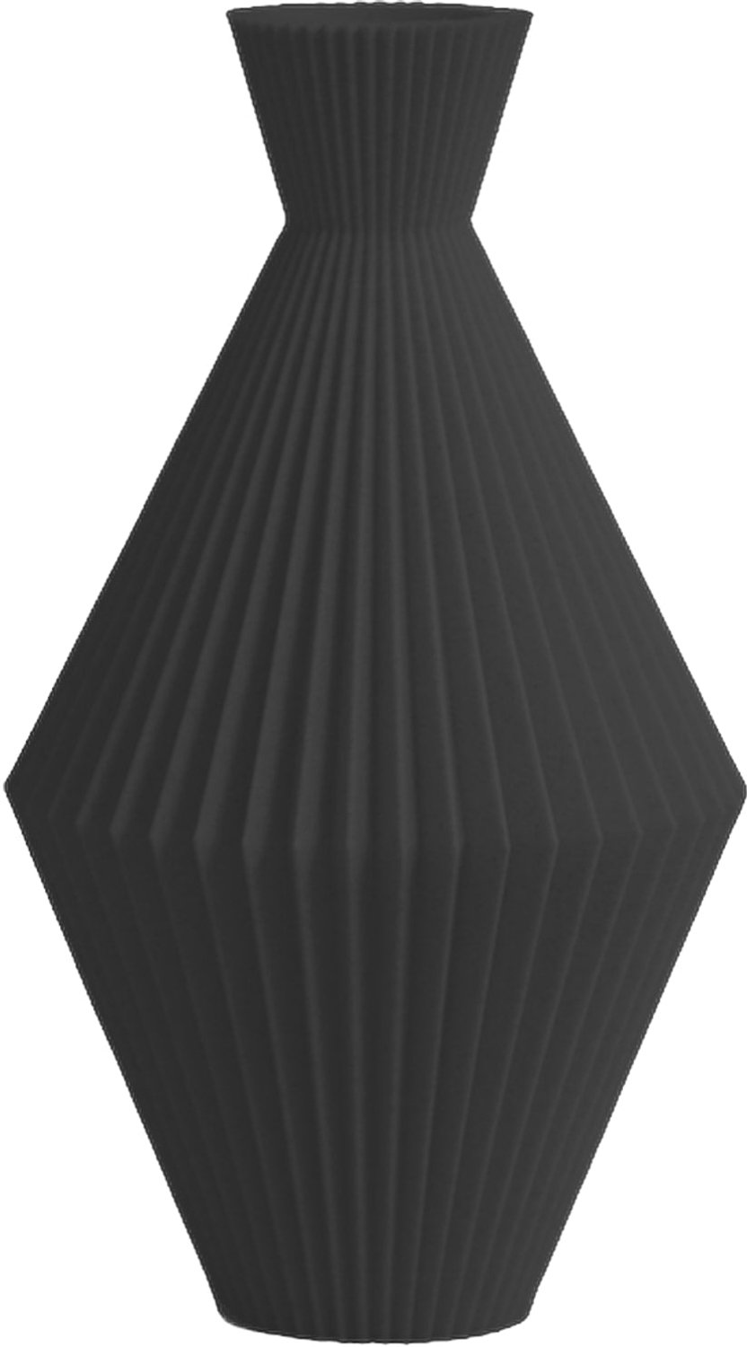 Layvo ARDEN Vaas - Zwart - D15 x H25 cm - droogbloemen vaas - geometrische vaas - gerecycled plastic
