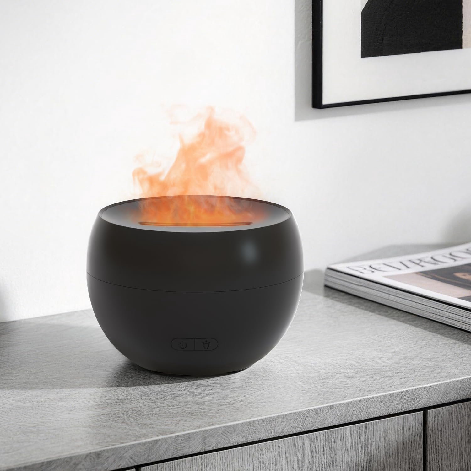 SnelShoppen - Salking Aroma Diffuser Bowl Black - Stijlvolle Aromadiffuser met Vlammen Effect - Compact en Modern Ontwerp - Ideaal voor Woonkamer, Sla