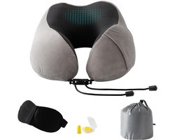SnelShoppen - Good Nite Nekkussen Vliegtuig - Ergonomisch Reiskussen voor Volwassenen - Wasbaar Traagschuim met Smalle Achterkant - Grijs Standaard Fo