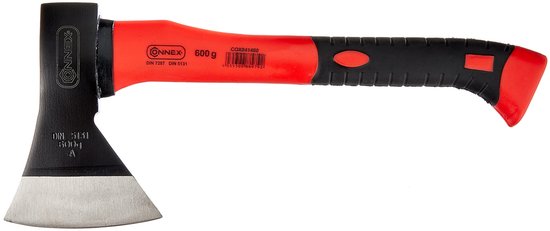 Bijl 600 g - trillingsarme glasvezelsteel - compacte vorm - rubberen greepuiteinde - voor nauwkeurige bewerking van hout/handbijl met snijbescherming/splijtbijl/camping-bijl / COX841460 — afbeelding 3