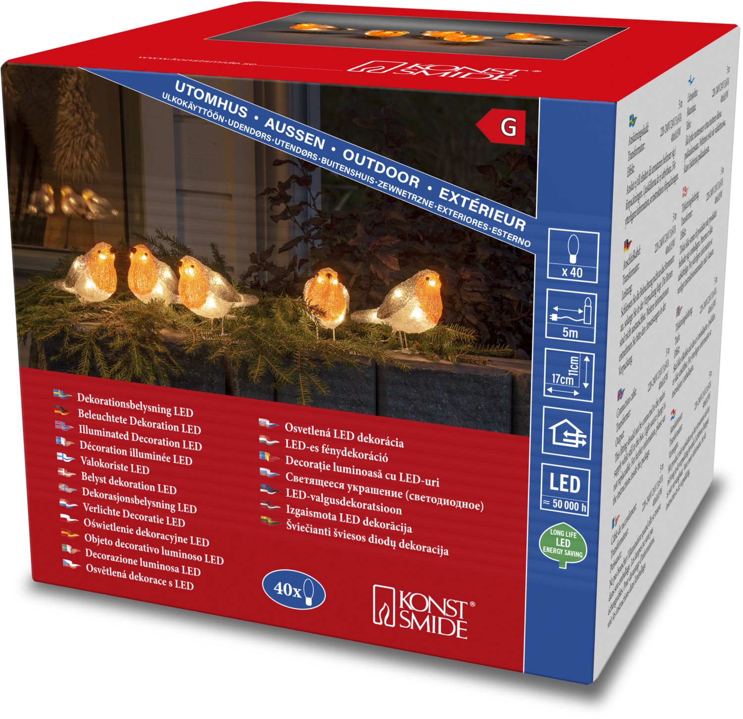 Konstsmide Roodborst vogeltjes - 3D kerstfiguur - Geel/Grijs - 11cm hoog - IP44 – foto 4
