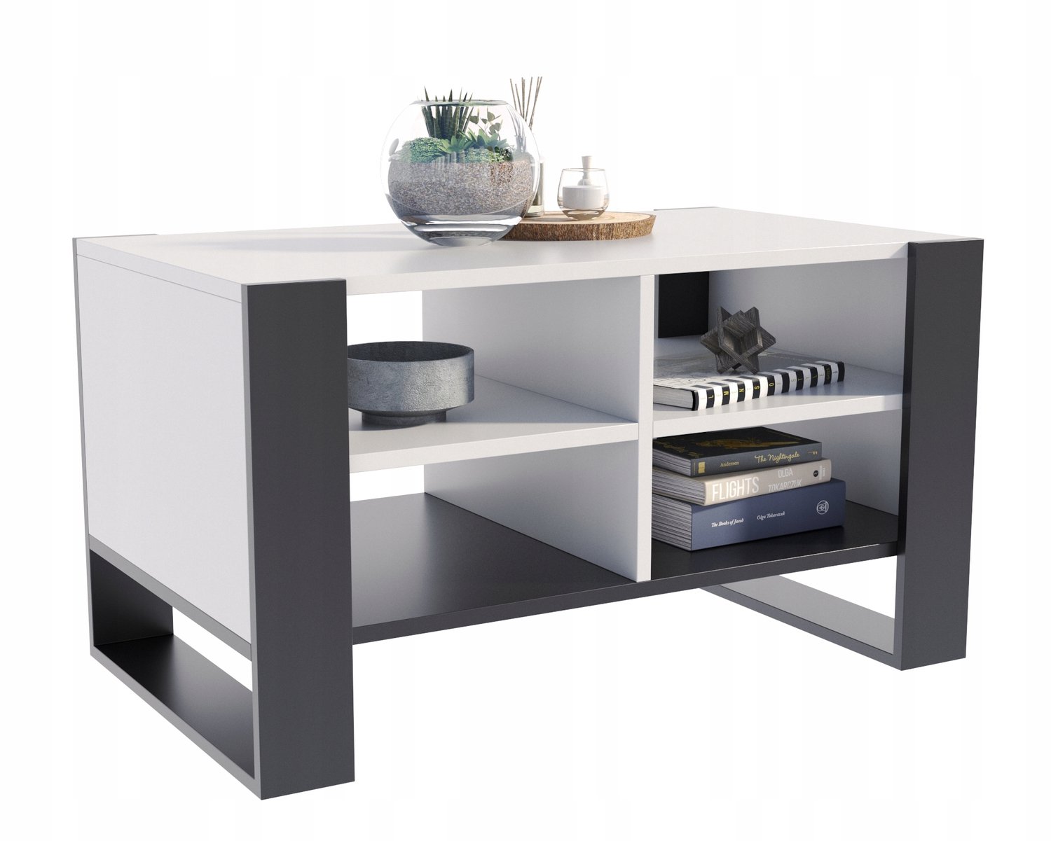 Per La Vita Figa - Salontafel - Wit/zwart - Eikenlook - Met plank - Industriële stijl Wit;Zwart