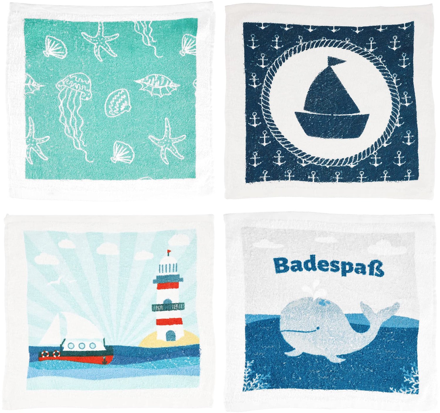 Set van 4 Magische Handdoeken, Kinder Geschenk Set (Maritiem Thema)