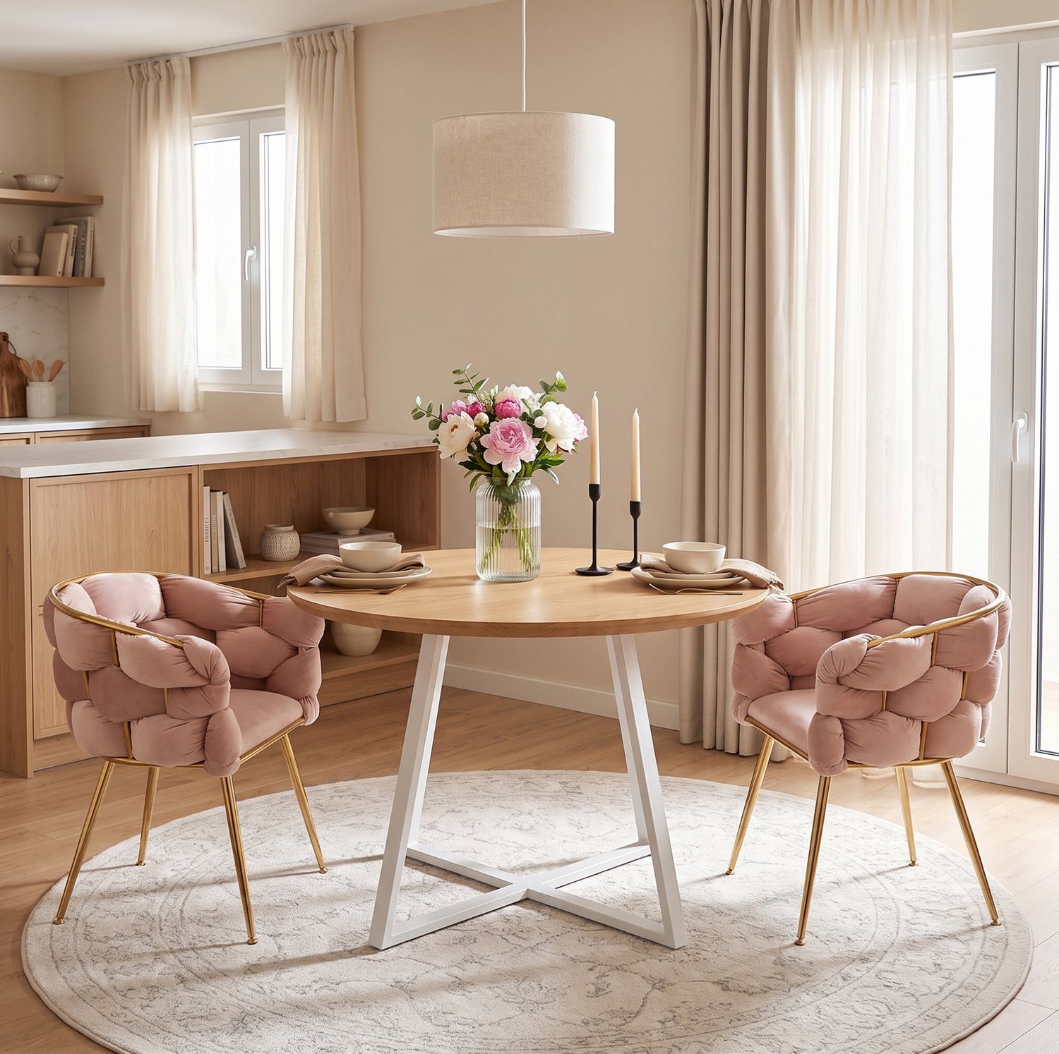 MODFU Fauteuil - Fluwelen Bekleding - Moderne Stijl - Met Armleuningen - Roze - Set Van 2