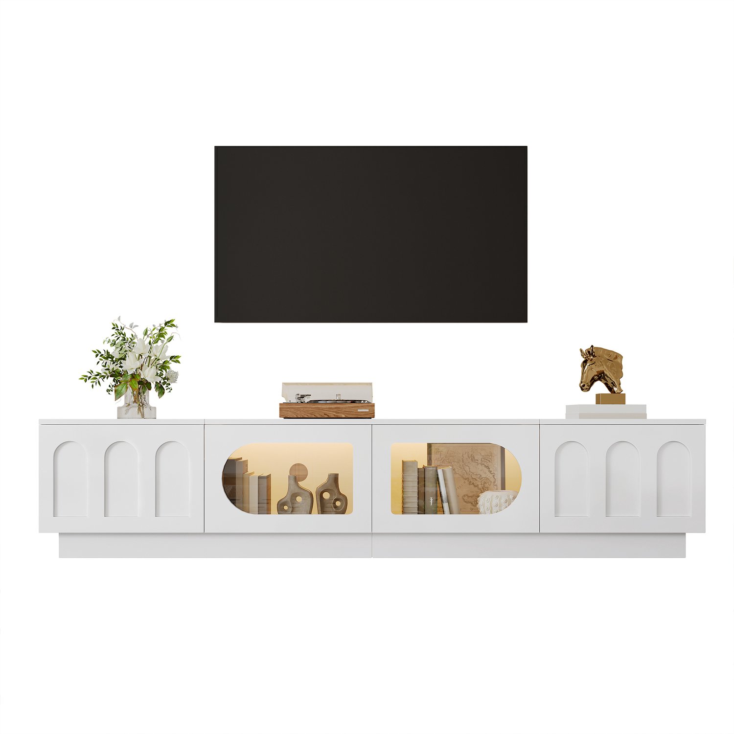 Clruro TV-Meubel - 200×40×42 cm - Glazen Deuren - LED met App - MDF/Spaanplaat - Wit