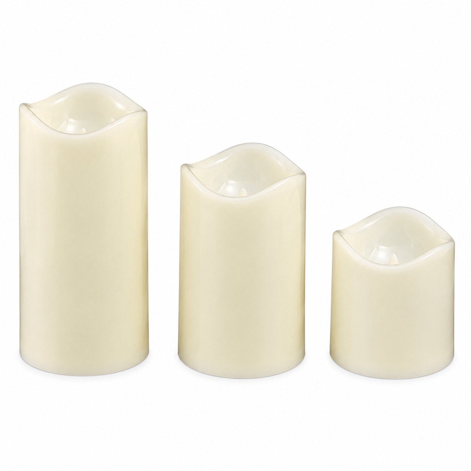 led kaarsen, set van 3 in ivoorwit, met golvende rand en gladde afwerking, 7,5/11,5/15 cm hoog, voor decoratie