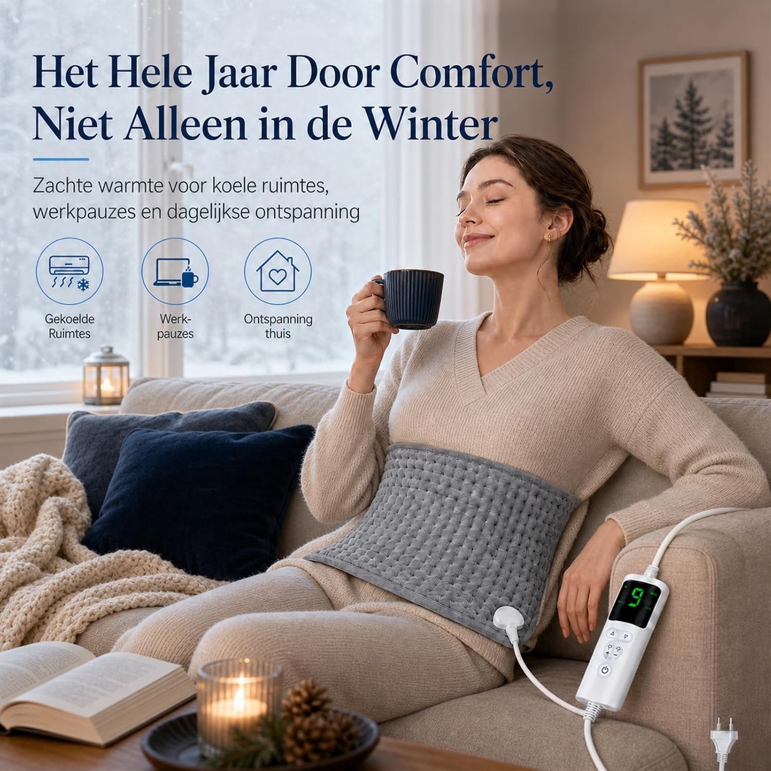 VHV-Elektrische deken 30x60cm - 9 temperatuurinstellingen, 4 timerfuncties - 75W wasbare elektrische deken met automatische uitschakelfunctie - Grijs – foto 4