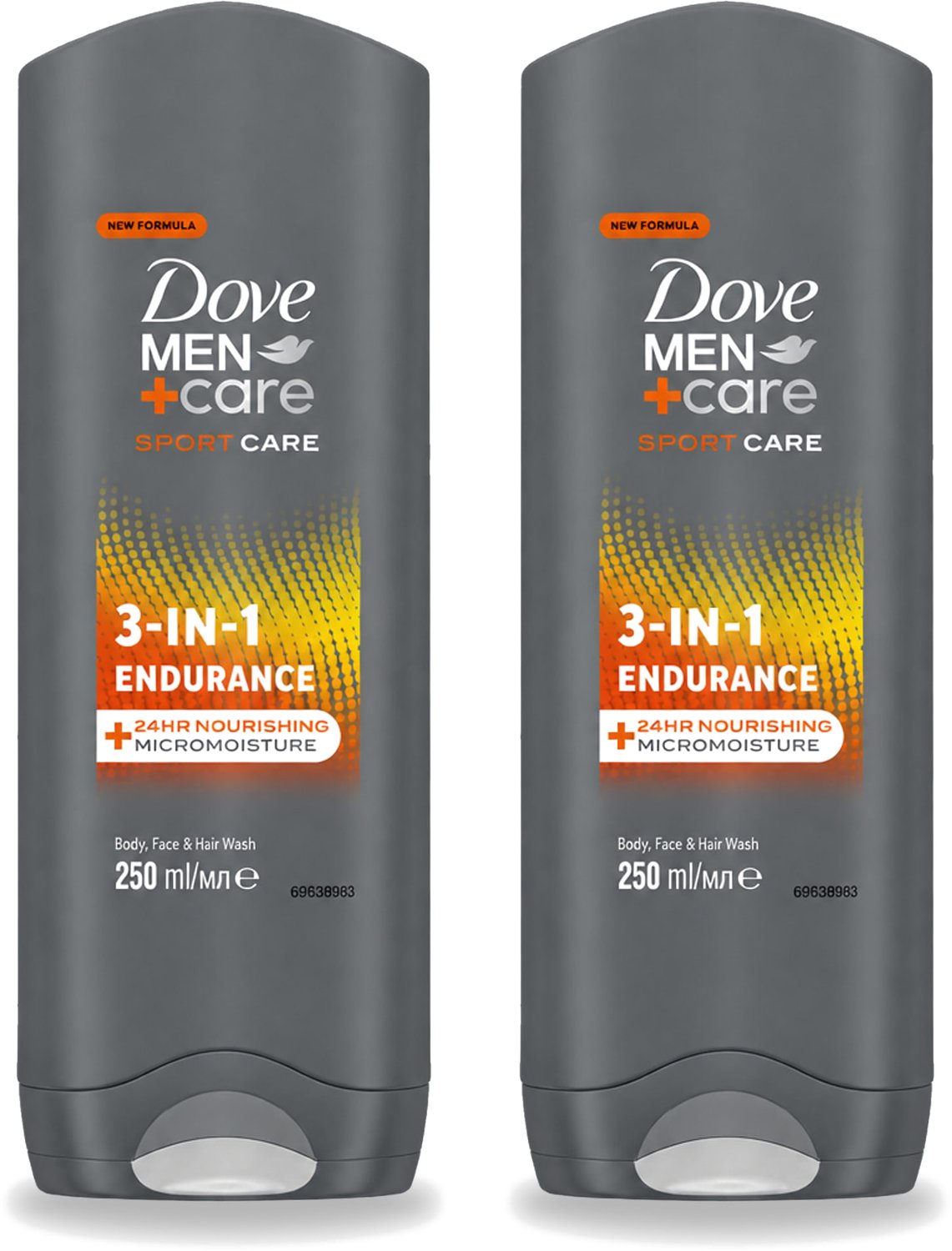 2 x Dove Men+Care 3-in-1 Douchegel - Sport - 250 ml - Voordeelverpakking - 2 stuks