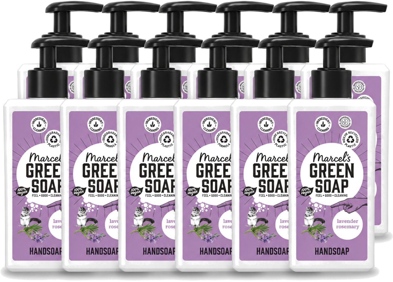 12 x Marcel's Green Soap - Handzeep - Lavendel & Rozemarijn - Zachte verzorging - 250 ml - Voordeelverpakking - 12 stuks