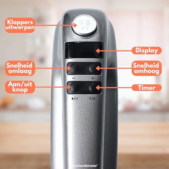 Elektrische Handmixer 350W met 9 Snelheden en Digitale Timer — afbeelding 3