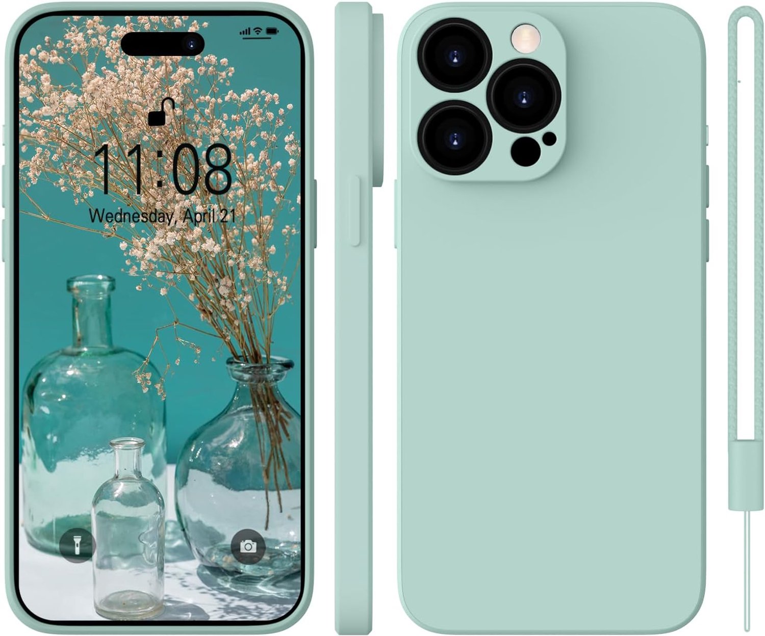 Hulpje voor iPhone 14 Pro Max, siliconen hoes, 6.7 inch, mintgroen