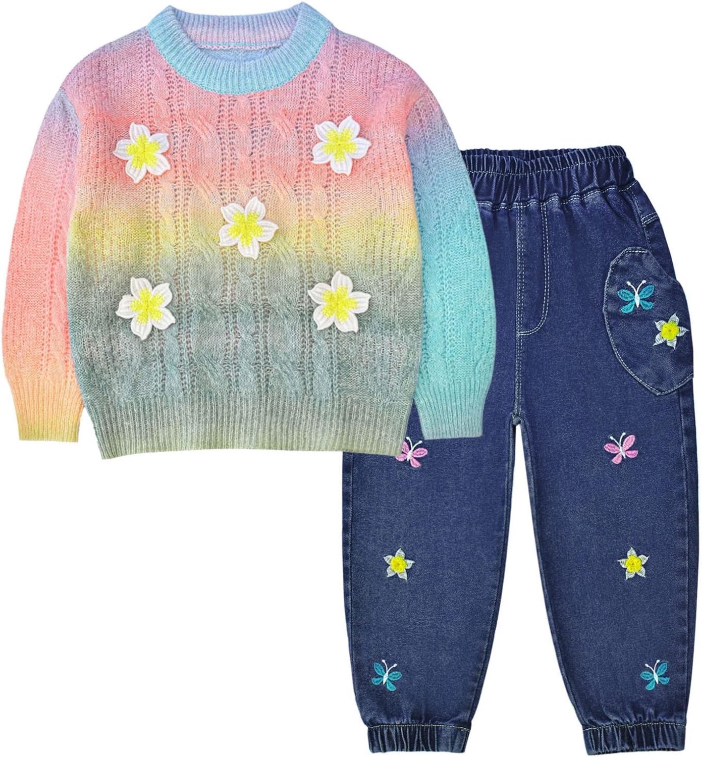 Meisjes outfit met lange mouwen en spijkerbroek 2-delig set