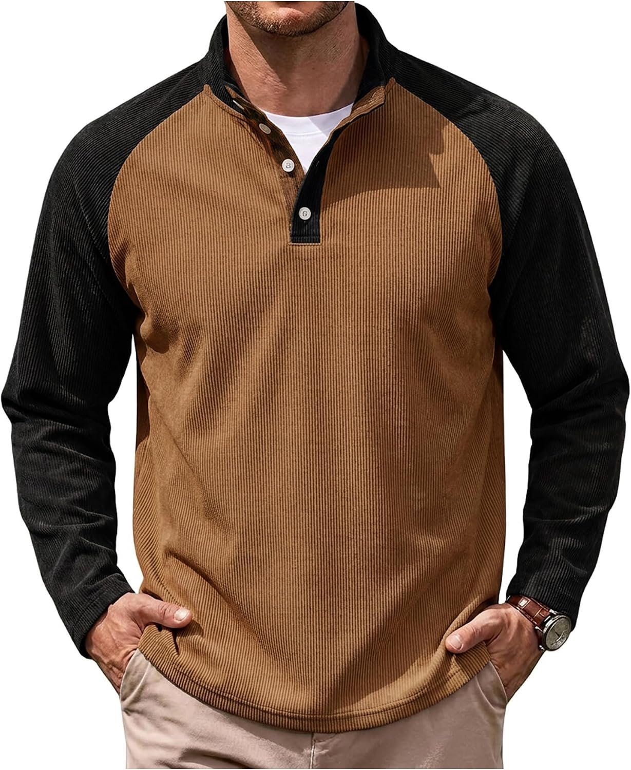 Zweetertrui met knoopsluiting, lang, corduroy