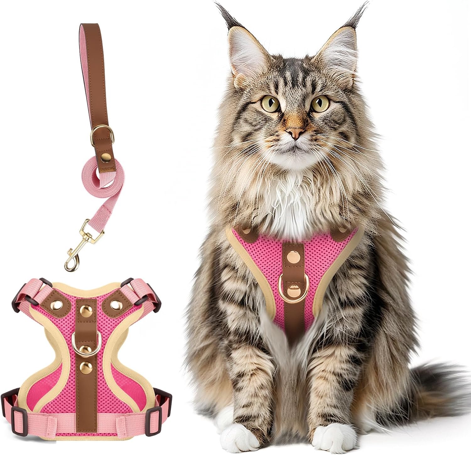 Kattenharnas met lijn, lederen vest, rood
