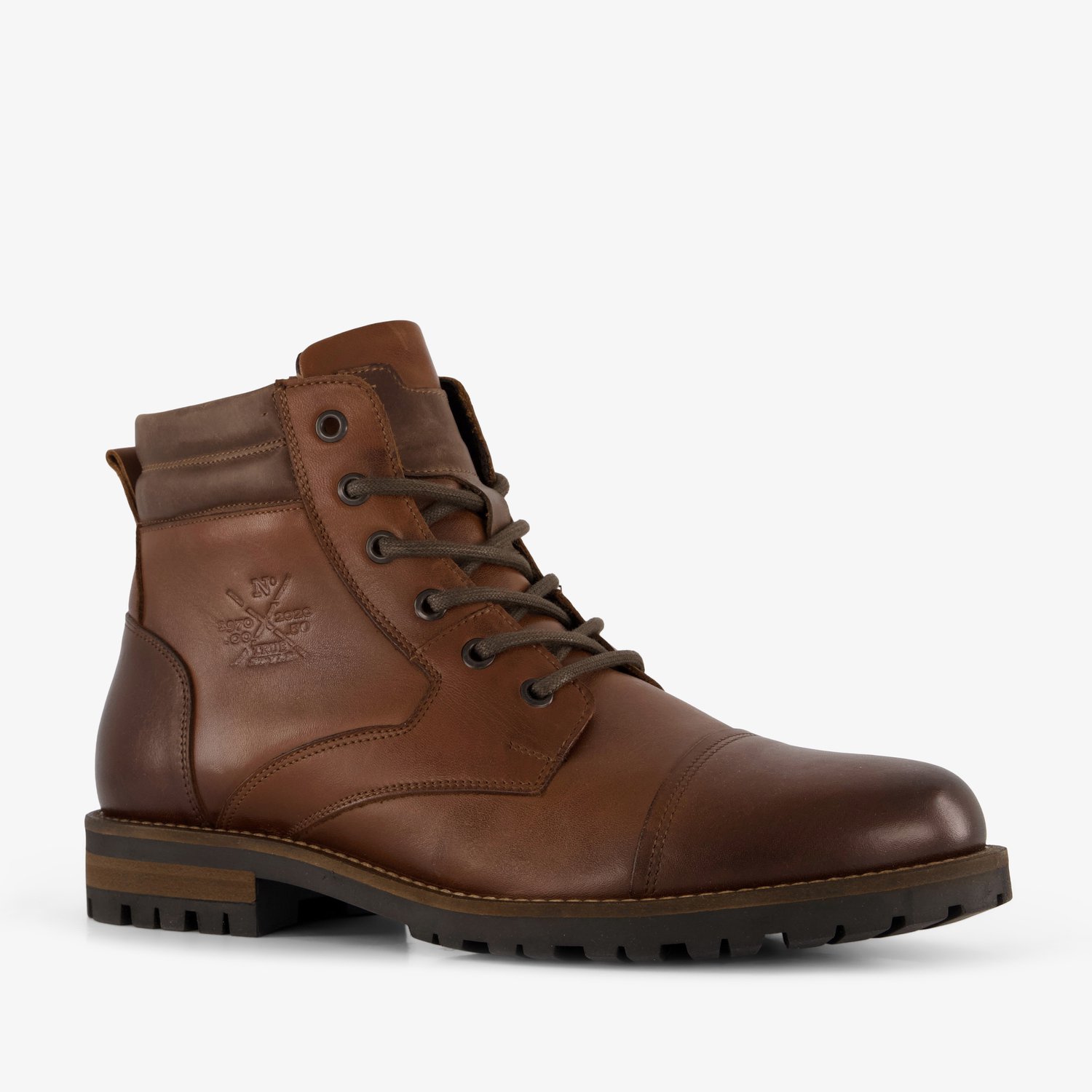 Output leren heren veterboots cognac - Maat 47