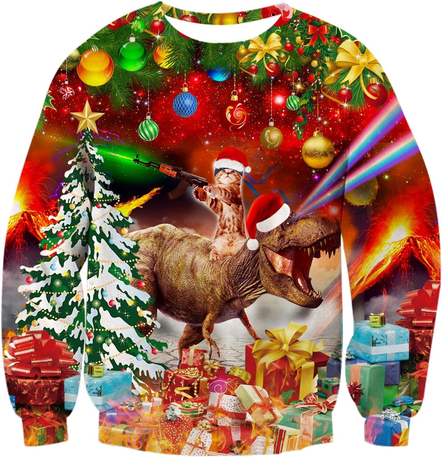 Kersttrui, uniseks, grappige lelijke kersttrui, 3D-print, Kerstman, sweater, lange mouwen