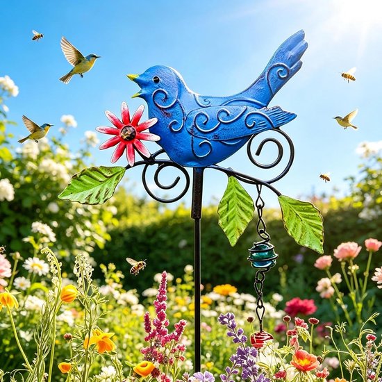 Metalen paal | Weerbestendige sculpturen ornament | decoratieve vogels tuin palen - voor balkons 's achtertuin binnenplaats indoor bed gazon pot boerderij lente natuur — afbeelding 2