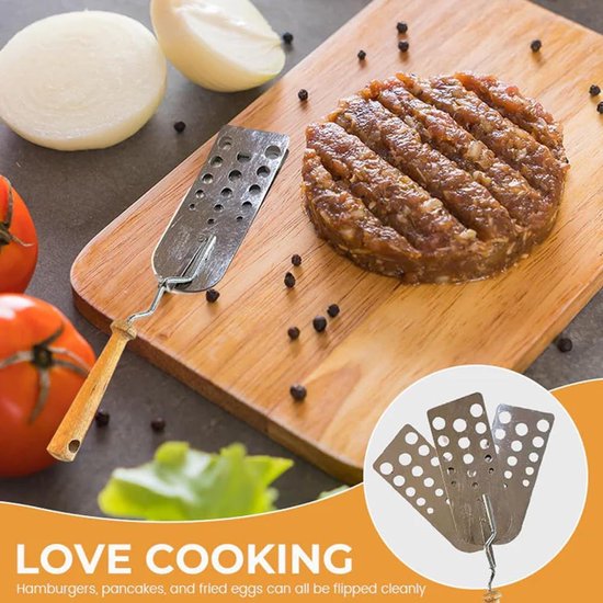 Hete vleespastetspatel, 3-in-1 design, grillspatel, grillspatel, sleufspatel, teppanyaki-spatel, veelzijdig kookgerei voor grill, braadpan, barbecue, steak — afbeelding 3
