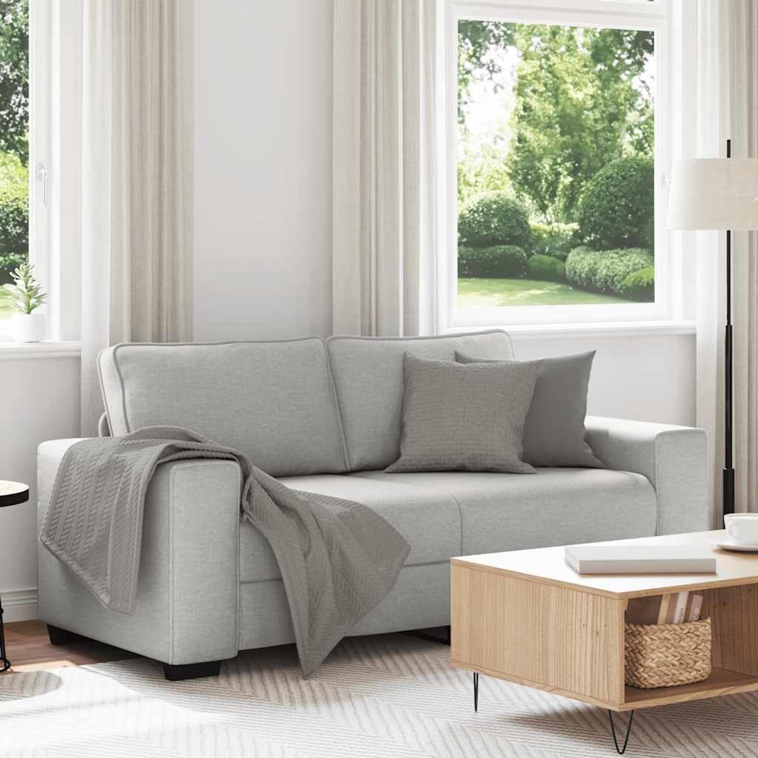 2-zitsbank, wolkengrijs, 140 cm, stof, gestoffeerde bank met brede armleuningen en robuust houten metalen frame voor woonkamer en kantoor, zacht, duurzaam polyesterweefsel,