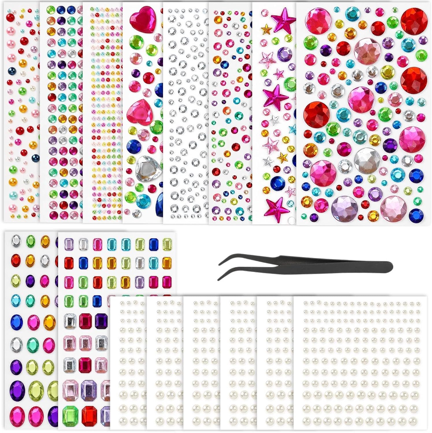 3432 stuks glitterstenen, zelfklevend, strass-steentjes en parels