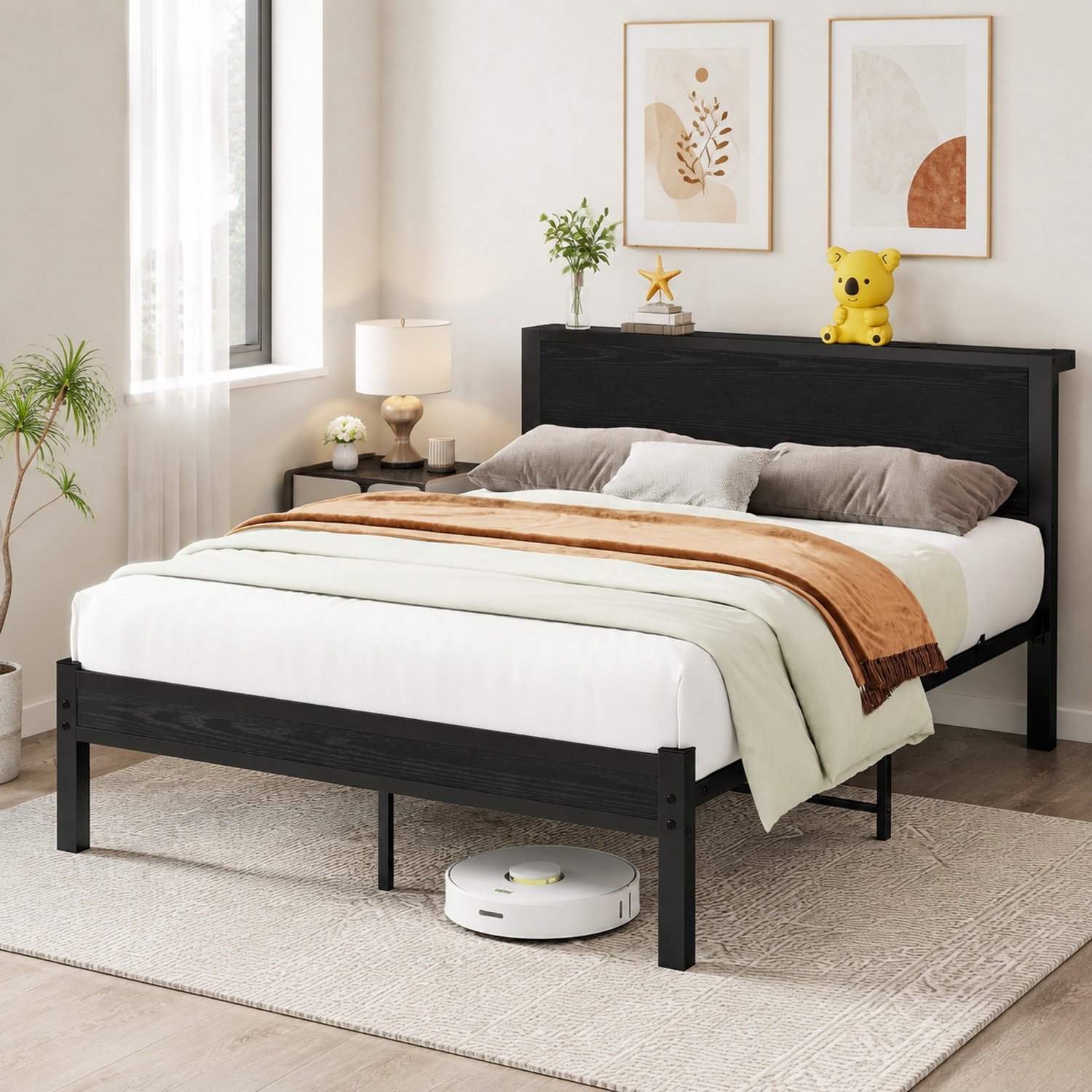 CHICFURN Metalen eenpersoonsbed 120x200 cm - lattenbodem - opbergruimte - zwart
