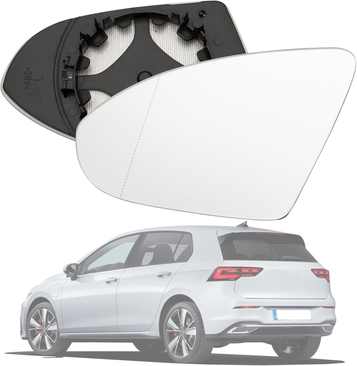 Verwarmd asferisch links spiegelglas voor Golf 7 met draagplaat - vervangend onderdeel 5G0857521