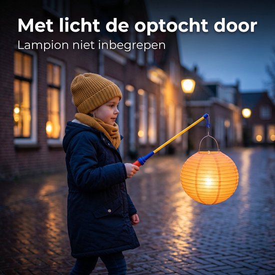 Cheqo® Lampionstokje 50 cm met LED Lichtje - Sint Maarten - Lampion Lampje - 11 November - Lantaarnstok - voor Kinderen - Warm Wit - Halloween - Kinderfeestje - Inclusief Batterijen — afbeelding 5