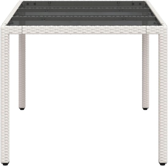 Tuintafel, 150 x 90 x 75 cm, met glasplaat, wit, voor terras, tuin of achtertuin, stabiel gepoedercoat stalen frame, onderhoudsvriendelijk PE-rotan — afbeelding 4