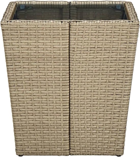 Bijzettafel, beige, 41,5 x 41,5 x 44 cm, van polyrotan en gehard glas, voor terras, tuin of buiten — afbeelding 4