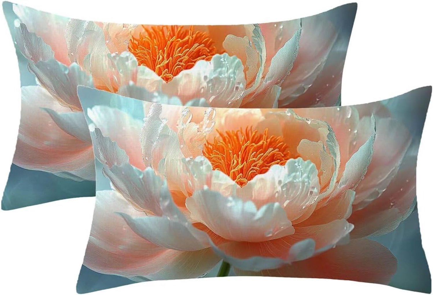 881 Kussenovertrek 60 x 90 cm, crème, set van 2 outdoor kussens, weerbestendig, linnen, bloemenpatroon, kussenhoezen met onzichtbare ritssluiting, zomerdecoratie voor buiten, tuin, cadeaus voor
