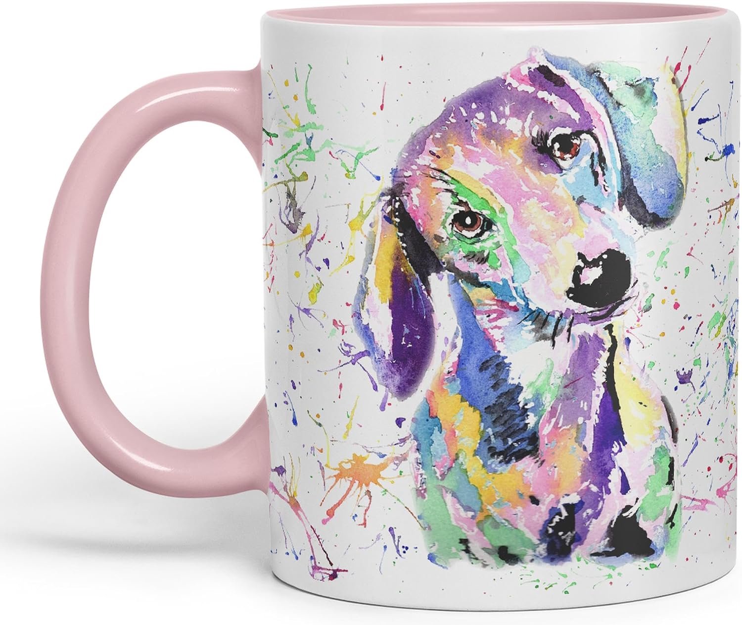 Hond worst wiener das huisdier aquarel regenboog kunst keramiek 330 ml gekleurde mok beker cadeau verjaardag werk kantoor kerst thee koffie (roze)