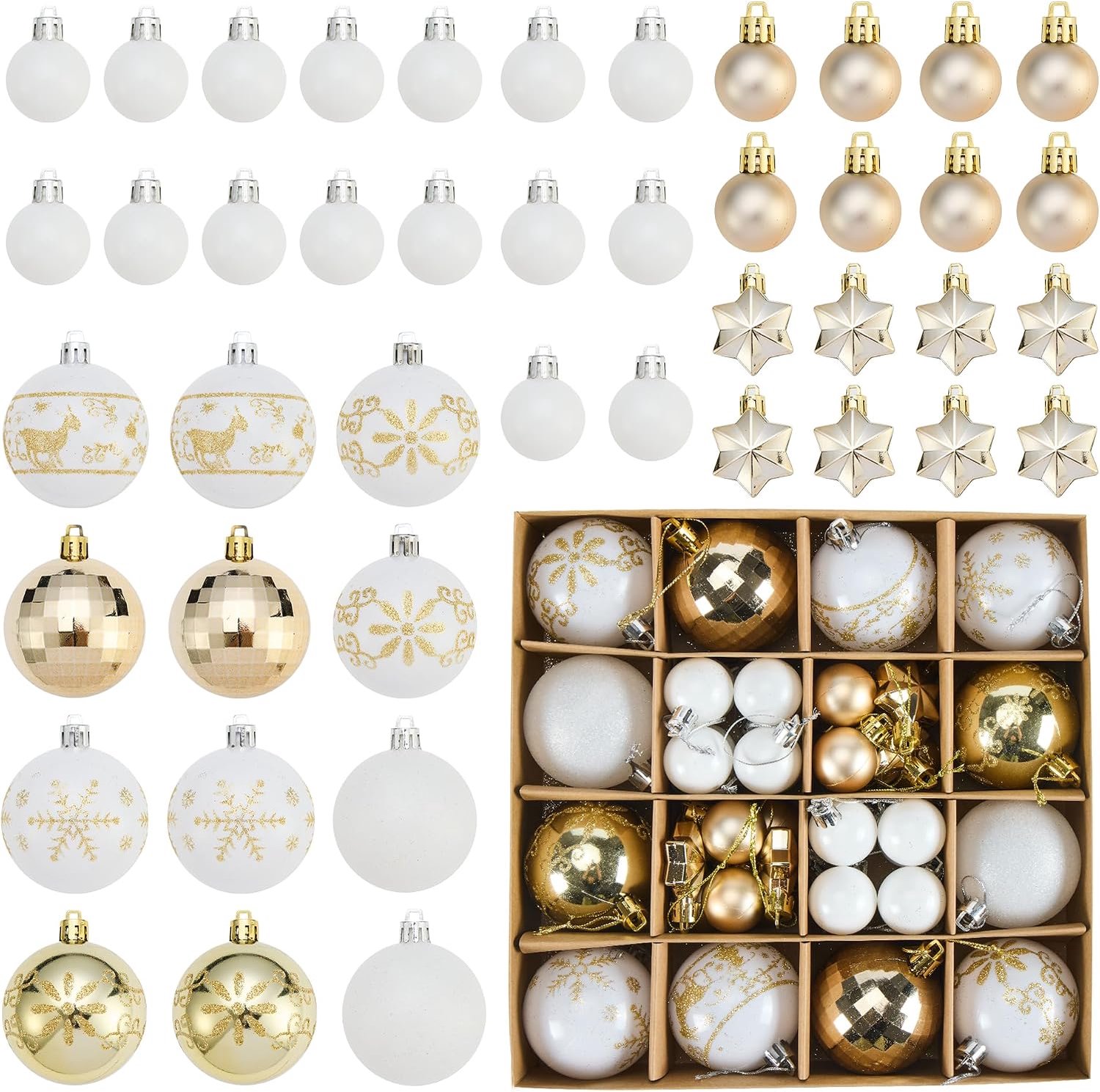 Kerstballen, kunststof set, 44 stuks, kerstboomversiering, kerstboomballen, decoratie, kerstmis, kerstboomballen, kunststof, kerstversiering