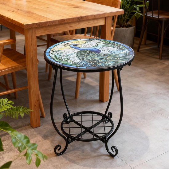 Ronde bijzettafel, ijzeren decoratieve patio-accenttafel, buitensalontafel voor tuinbalkon, binnen en buiten (B) — afbeelding 2