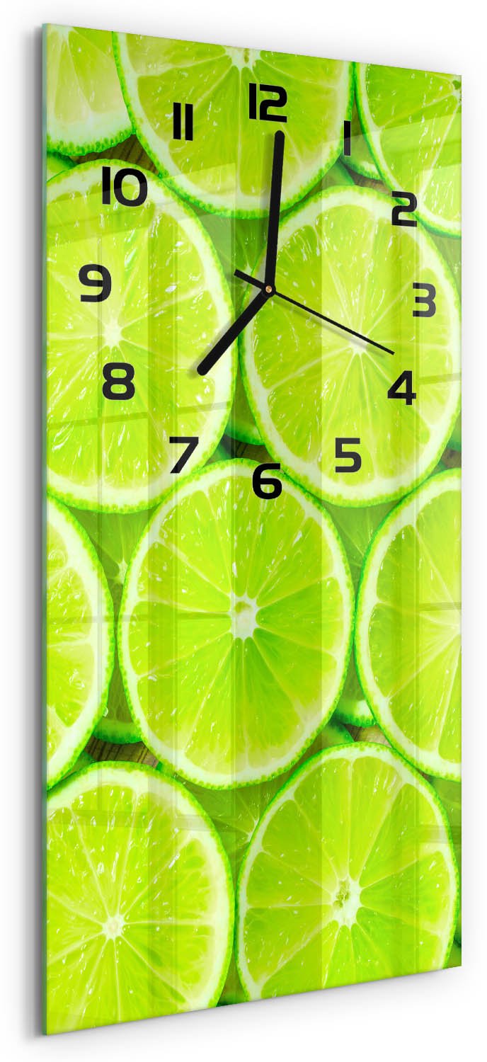 Tulup Wandklok - Limoenen Gekleurde Glazen Klok - 30x60 cm - Groente Glazen Klok Met Print - Zwarte handen - Rechthoekige Klok - Moderne Wandklok Glas - Wandklok Glas Decoratie